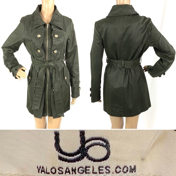 NWOT YA Los Angeles (Anthro) Army Green Ruffled Trench Coat - Picture 1 of 8